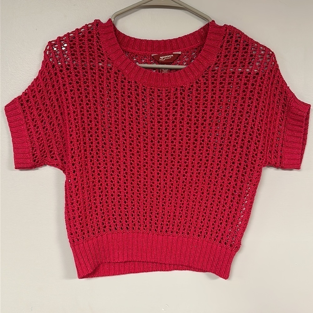 Arizona Jeans , DARK PINK , CROPPED loose cable sweater, metallic sparkle, XL